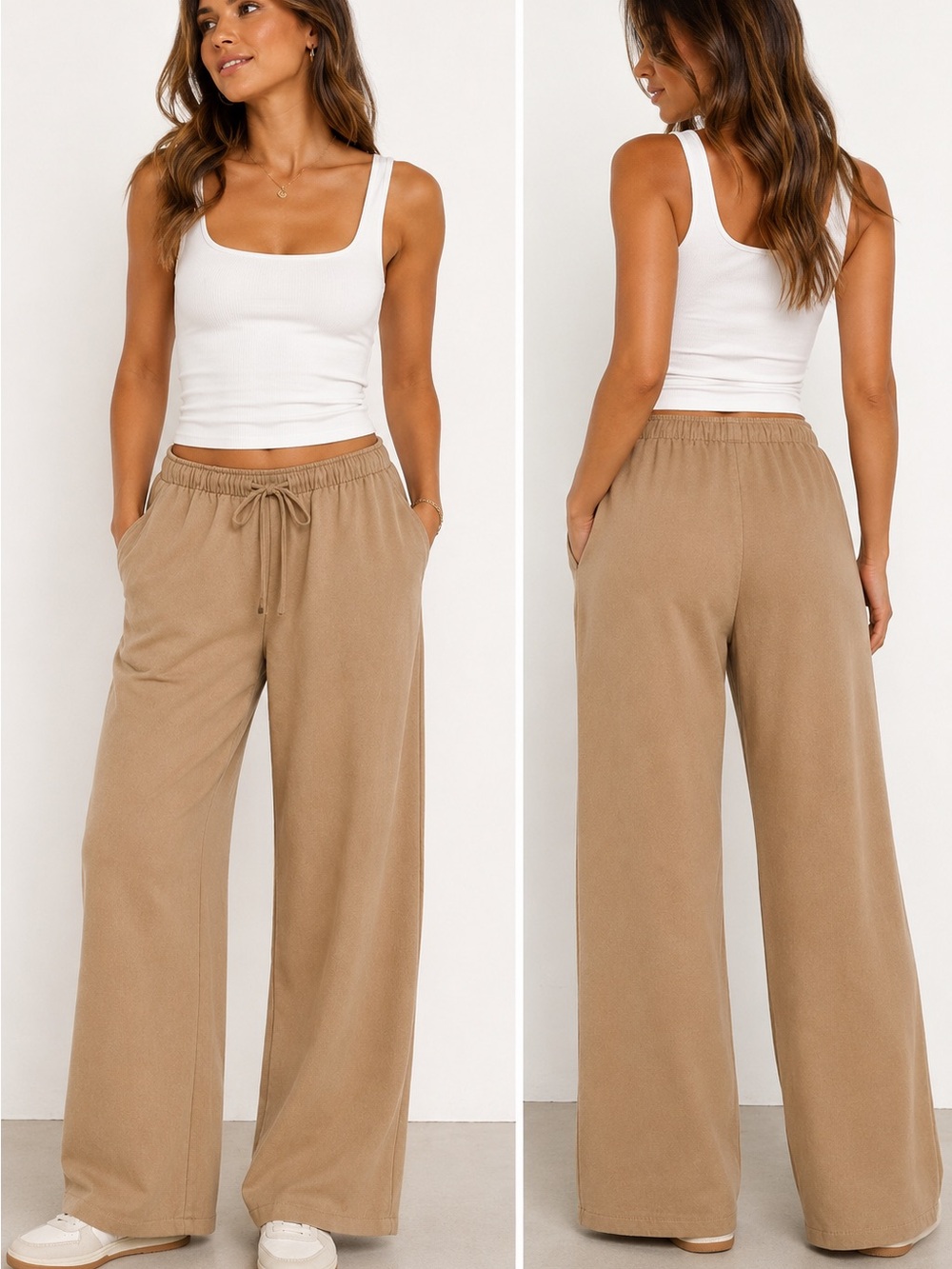 LOFT The Sawyer Pull On Tan Wide-Leg Drawstring Pants Sz XS